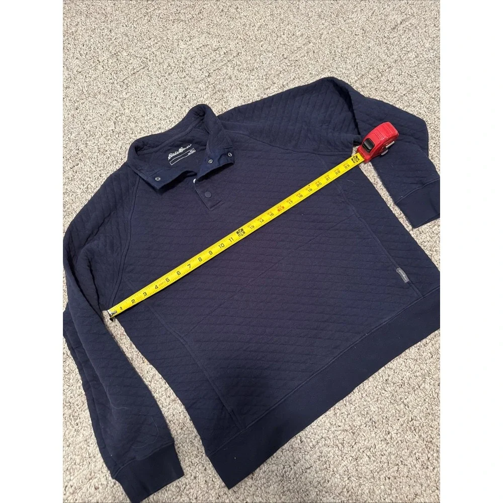 Eddie Bauer Men's  Quarter Snap Mock Quilted Pullover Navy Blue L Front Pocket